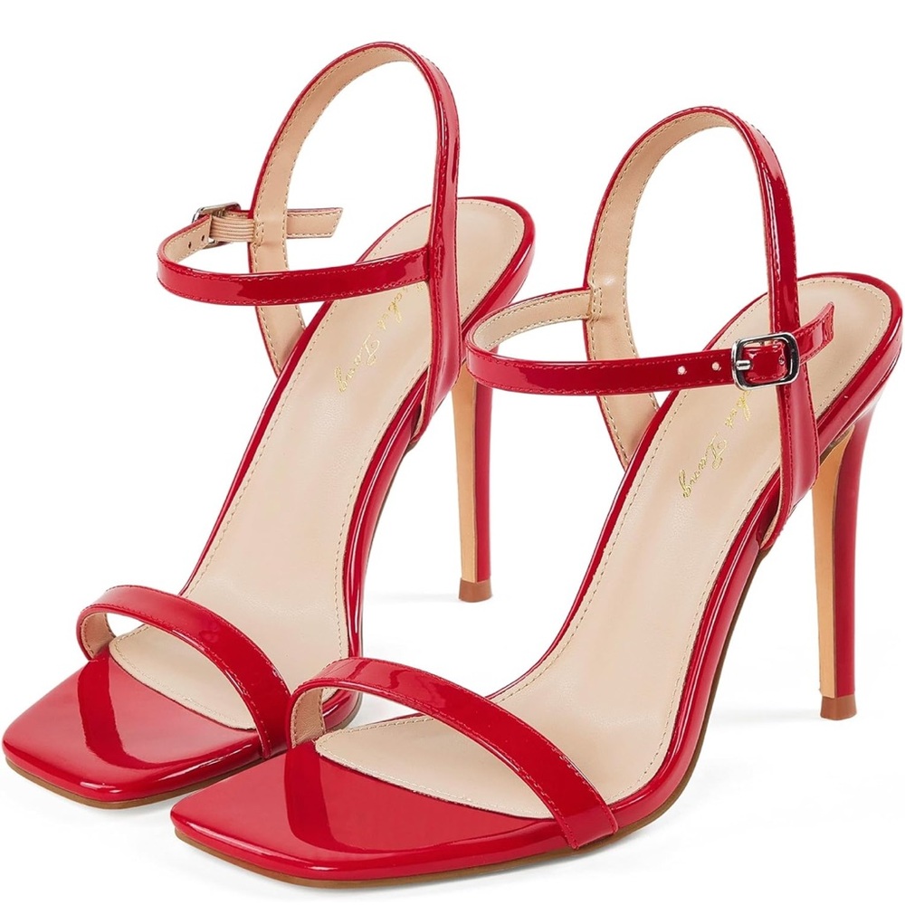 NWT Elisabet Tang Strappy Sling Back Stiletto‎ Open Square Toe 4” Heels Sz 6